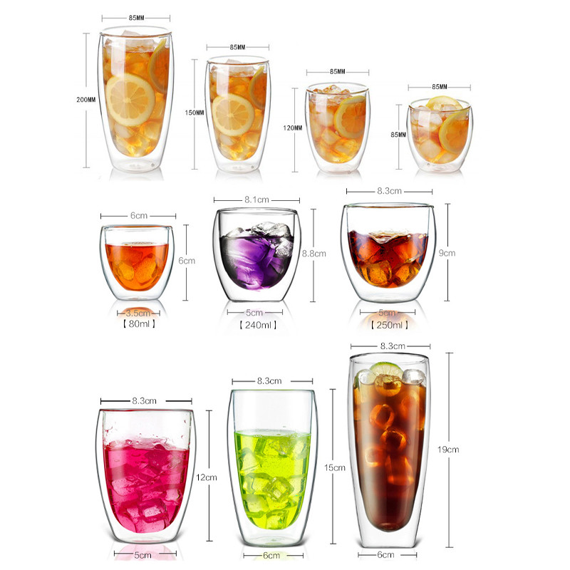 450ml 650ml Personalized Glass Cup Clear Double Wall Glass Mug