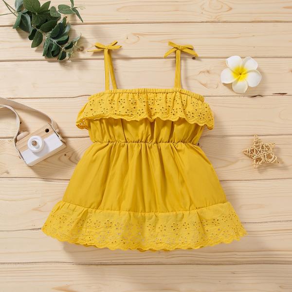Summer Soild Color Children's Dress Clothing Girls Sling Yellow Dress Children's