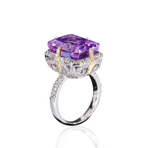 China Purple / Aqua Blue / Yellow Gemstone 925 Sterling Silver Zircon Bridal Engagement Ring wholesale