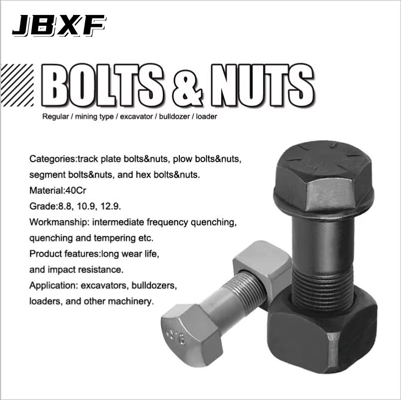 Black Hex Truck Wheel Bolt 12.9 Grade Excavator Track Bolts Carbon Steel