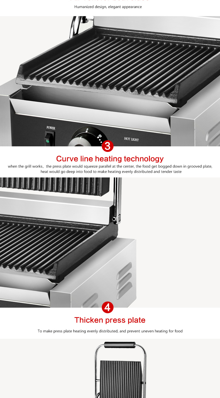 Commercial Electric Panini Maker Grill with Non-Stick Cooking Surface and Sandwich Plates