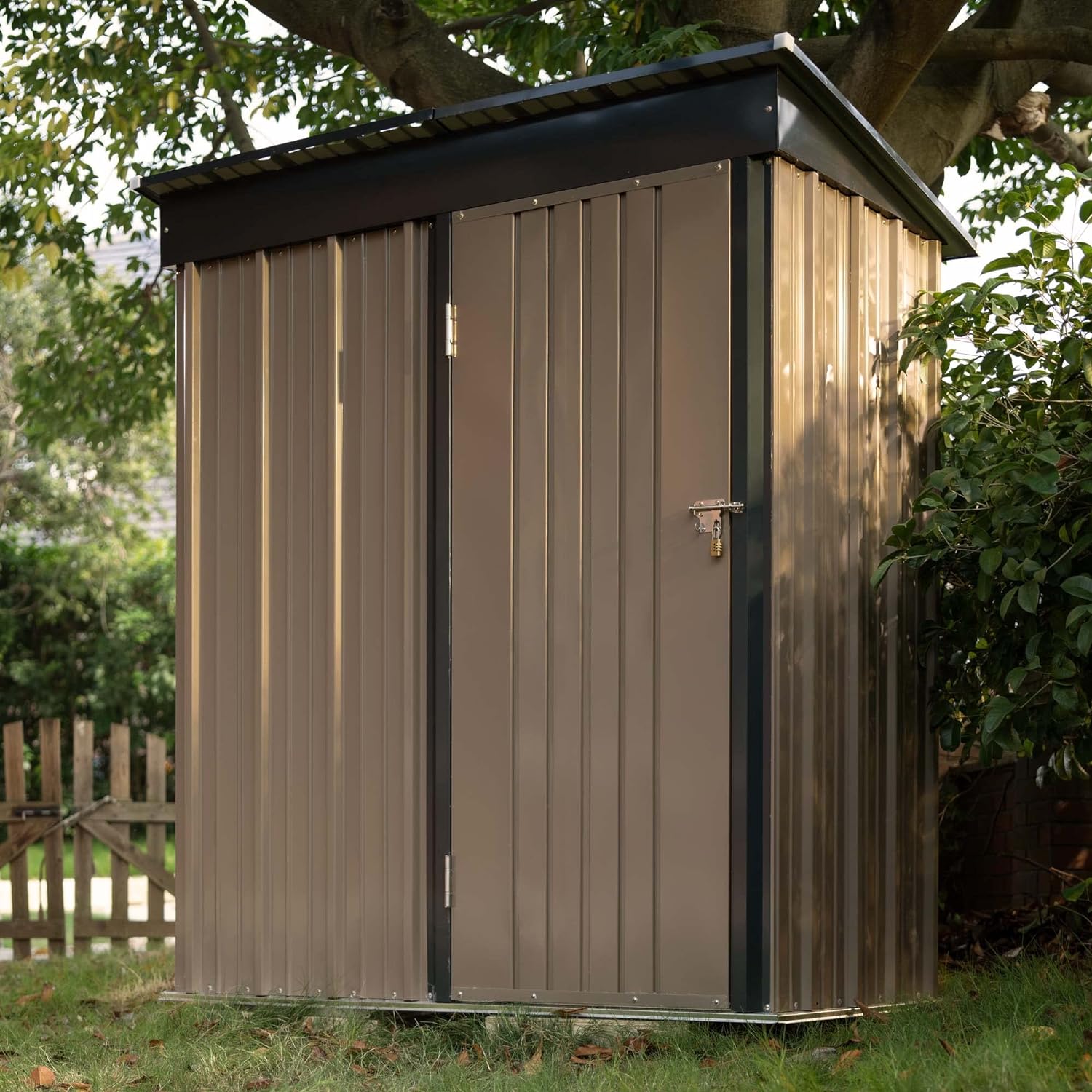 AJUNION Modern Design 5x3ft Metal Garden Shed Single Lockable Doors 61.2" Doors Height