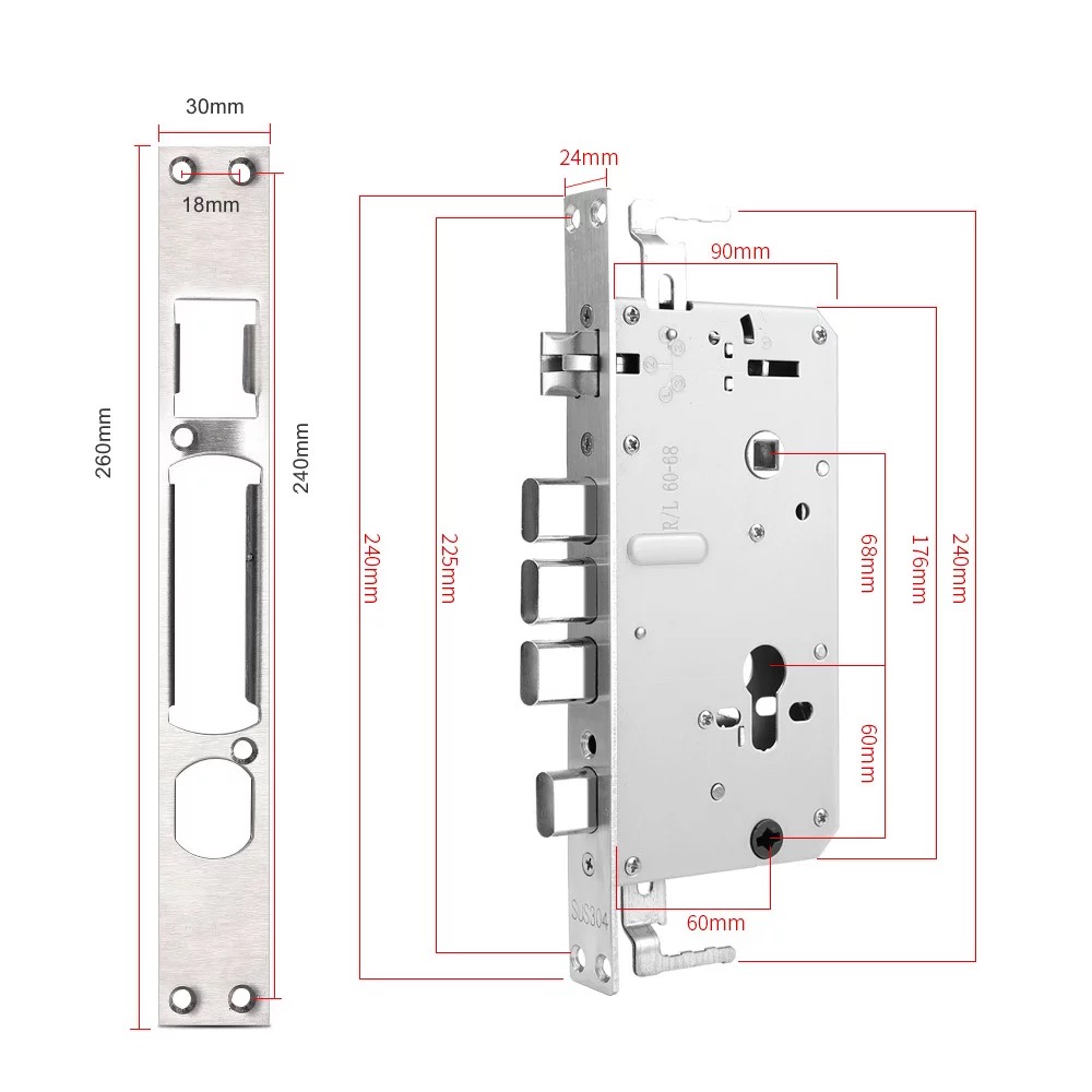 1KG Stainless Steel Door Lock Mortise Electronic Keyless Lock Body for Aluminum Door
