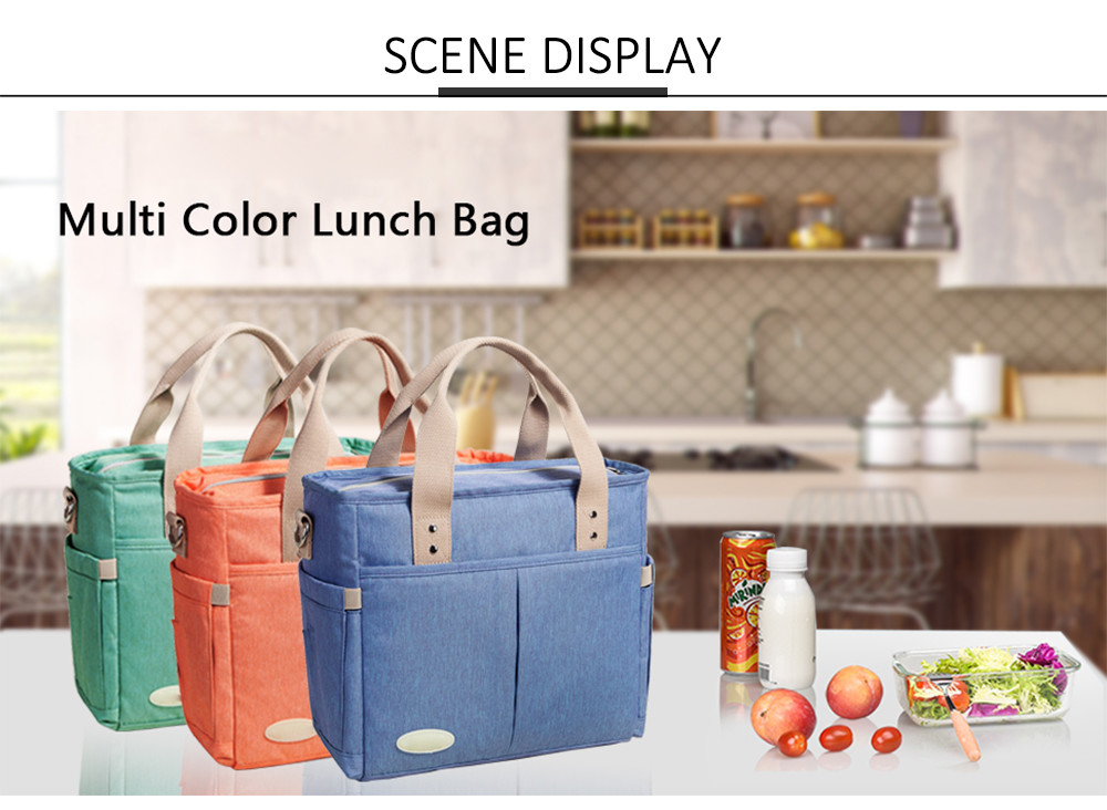 Women Pure Color Insulated Lunch Box With Detachable Shoulder Strap