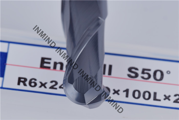 12 mm AOL 100 mm Solid Carbide End Mills , HRC50 TiAlN Coating Ball Nose Mill