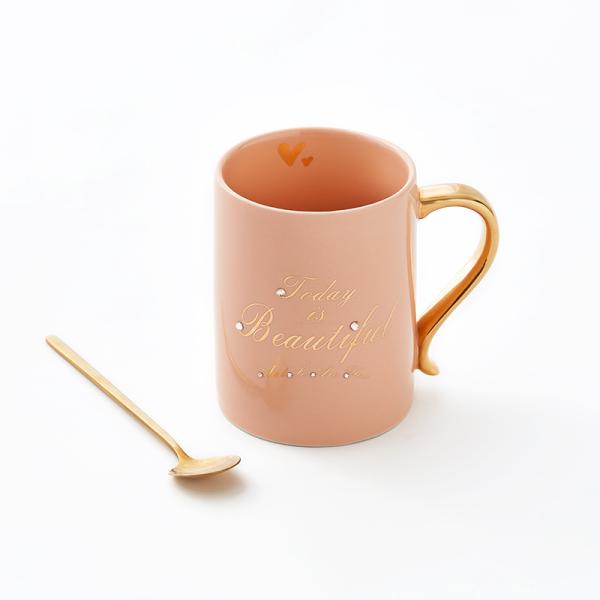 Ready To Ship In Stock Custom 400ml Pink Gift Milk Porcelain Cup Reusable Coffee Ceramic Mug With Spoon As Gift Set