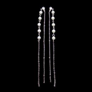 China Silver Round Freshwater Pearl Dangle Earrings For Wedding wholesale
