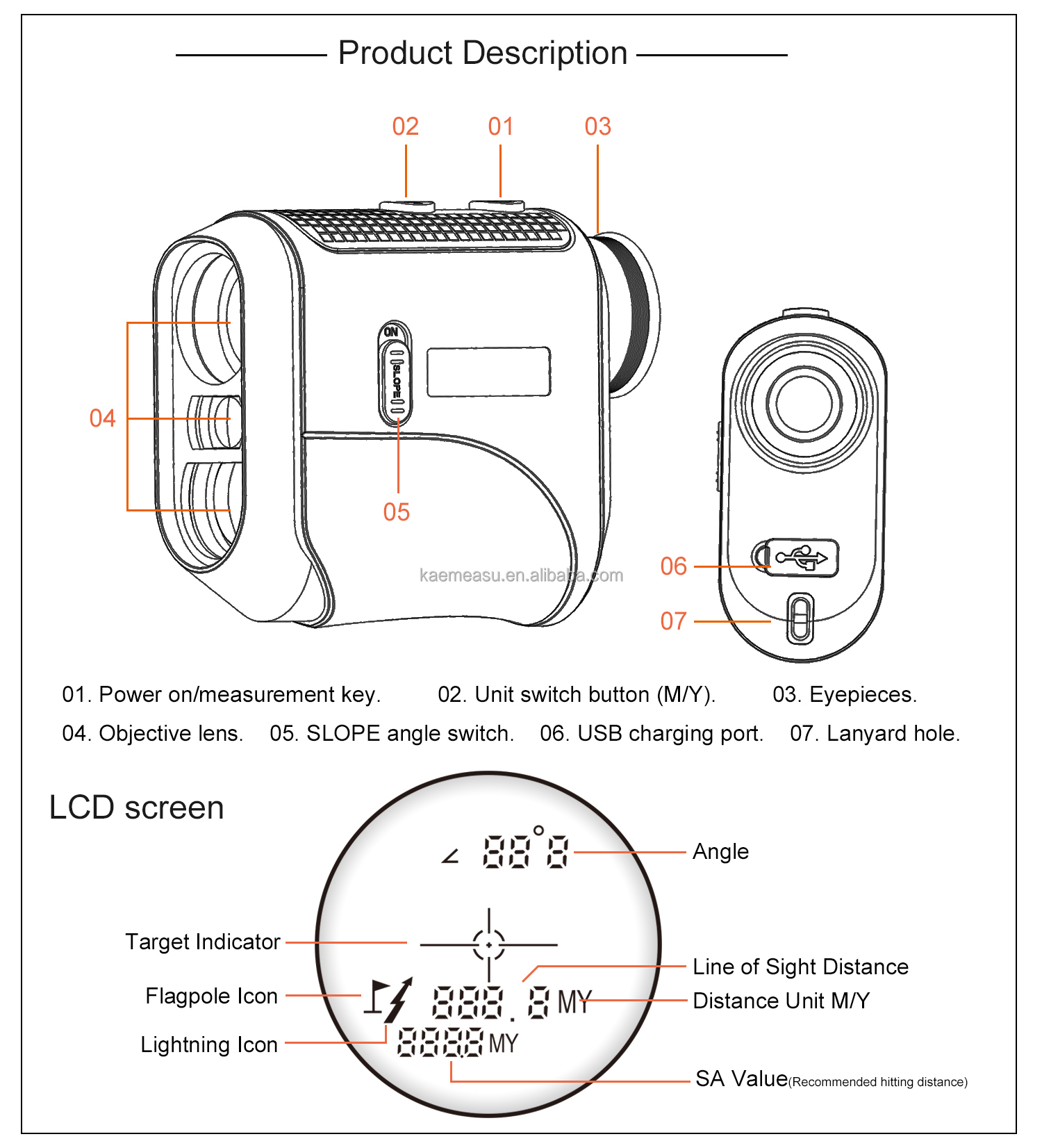 kaemeasu Laser Distance Meter Professional Hunting Rangefinder Outdoor Activities Handheld Shooting Range Finder F450