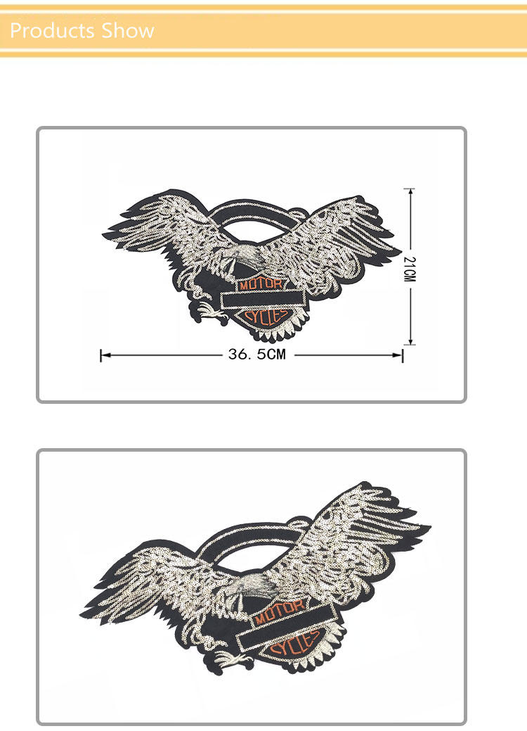 Personalized Sequined Embroidered Eagle Patches Cartoons Image For Clothing