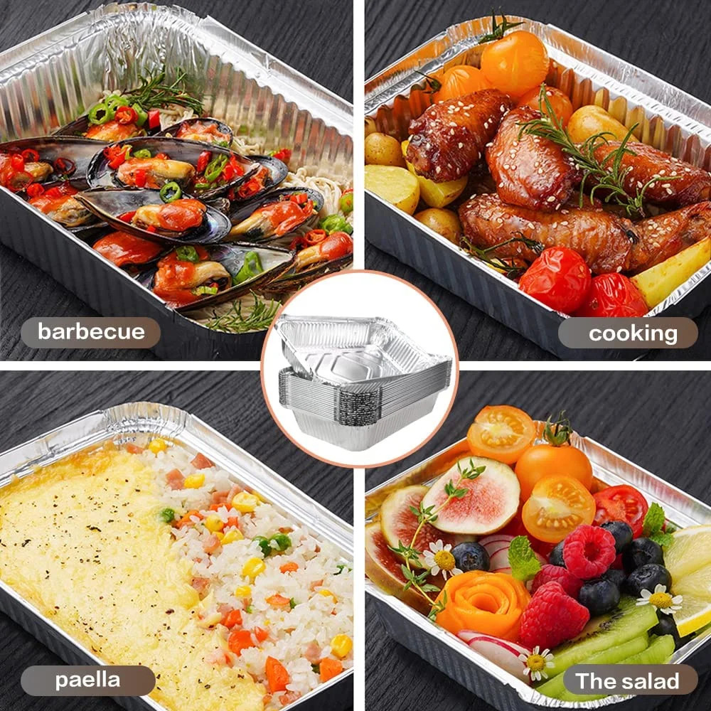 Disposable Food Grade Aluminium Container 450ml And 800ml Tin Foil Trays With Plastic Lid For Food Packaging