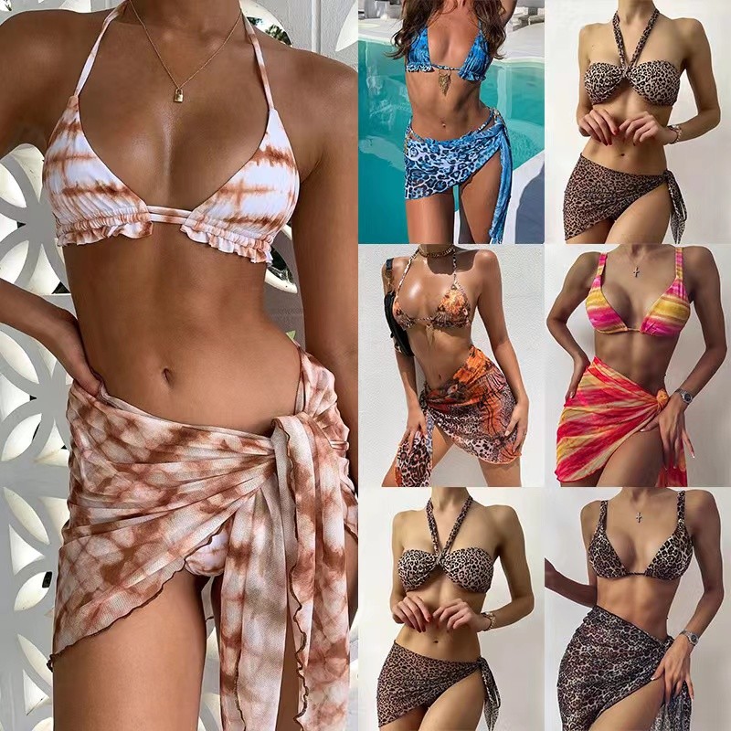 UPF 50++ Ladies Swimsuit Skirt 3 Piece Swim Set Slim Green M L XL Polyamide