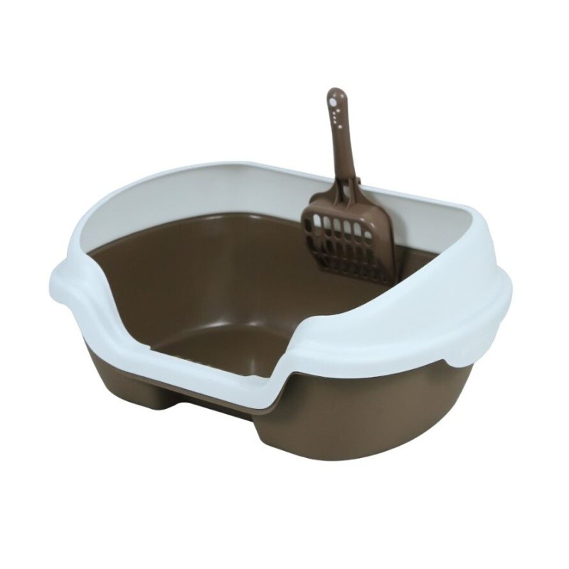 Coffee Pink Large Open Litter Box Open Top Cat Litter Box With Shield