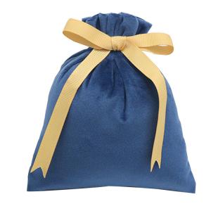 China 10x15cm Fabric Drawstring Gift Bag Dark Blue Velvet Gift Pouch With Ribbon Motif wholesale