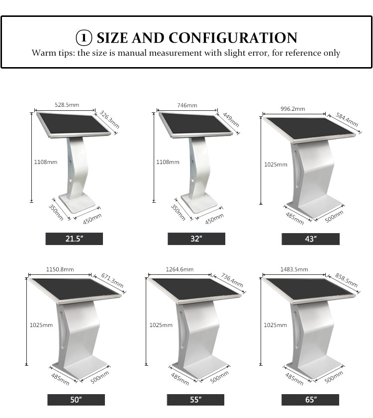 Horizontal Interactive Touch Screen Kiosk 65 Inch For Airport Advertising