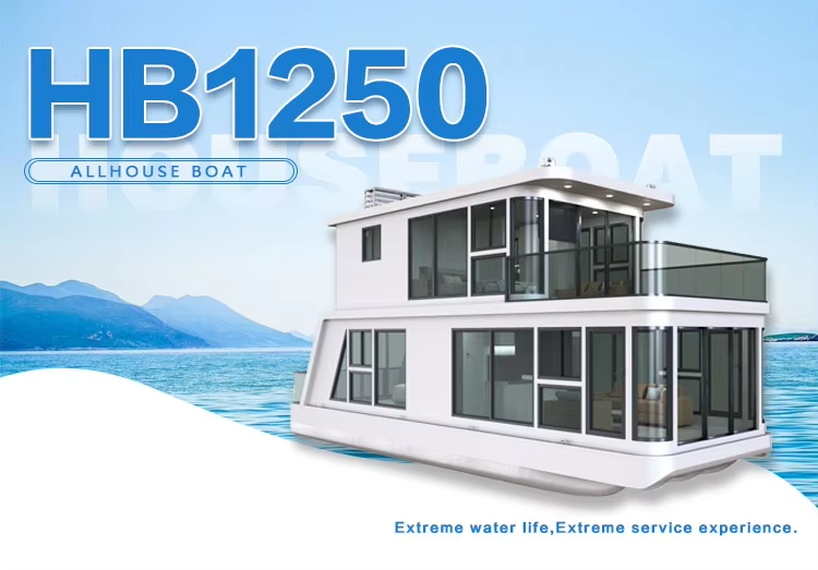 Two Story 4.0m Width Aluminum Boat House 11.5m Length Luxury Floating Houseboat