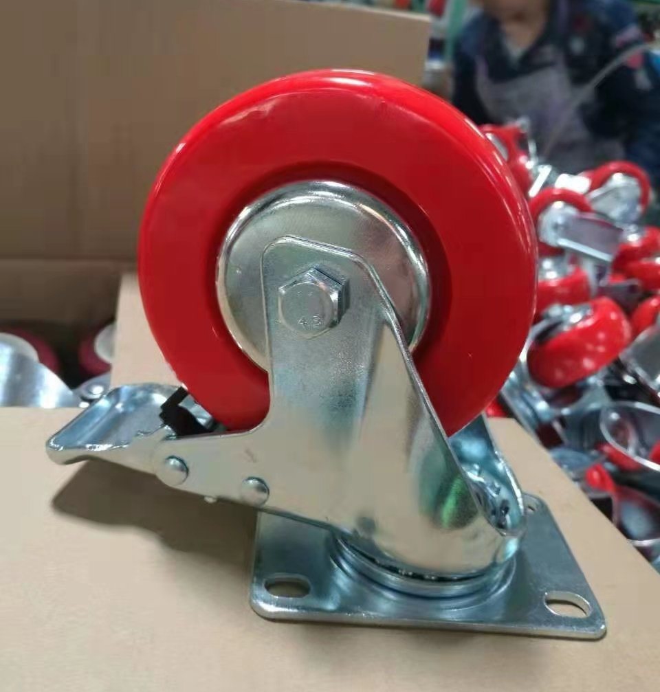 3 4 5inch Red PVC Castor Stem Swivel Trolley Wheel Casters