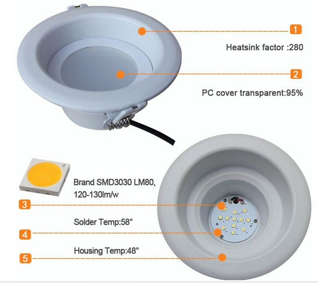 Anenerge 12W SMD3030 led SMD downlight receesed led down lights Power Factor 0.9 CE Rohs FCC UL ETL marked