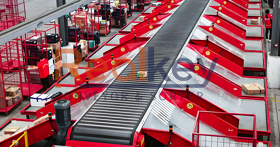 8000p/H Sorted Cartons Narrow Belt Sorter For Supermarket Distribution