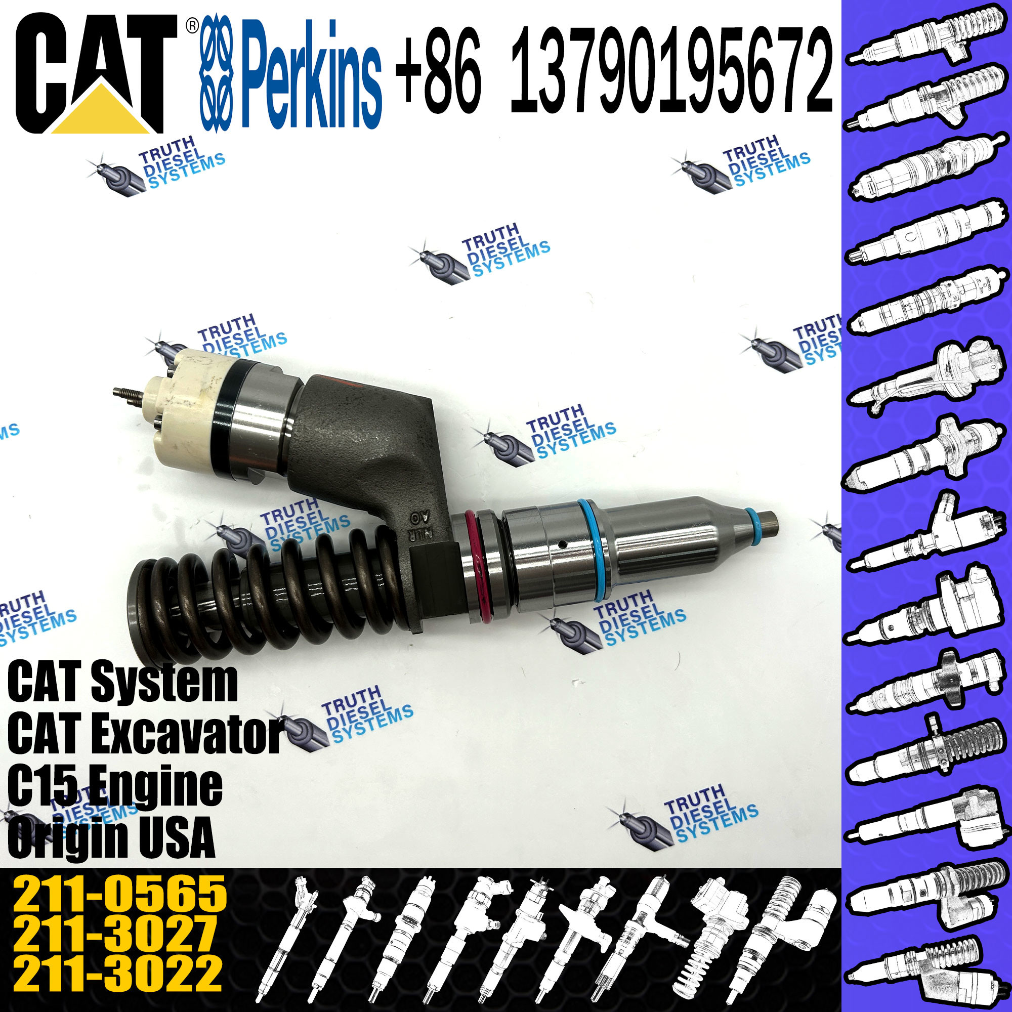 Common Rail Diesel Injector Parts CAT C15 211-3028 Fuel Injector Replacement