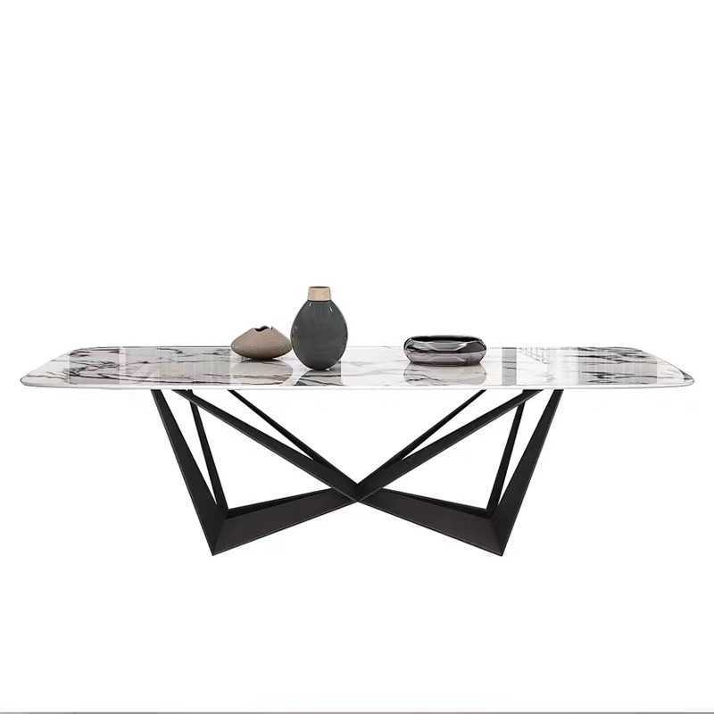 Nordic Luxury Ceramic Marble Top Dining Table Set For 6 Seater Eco Friendly