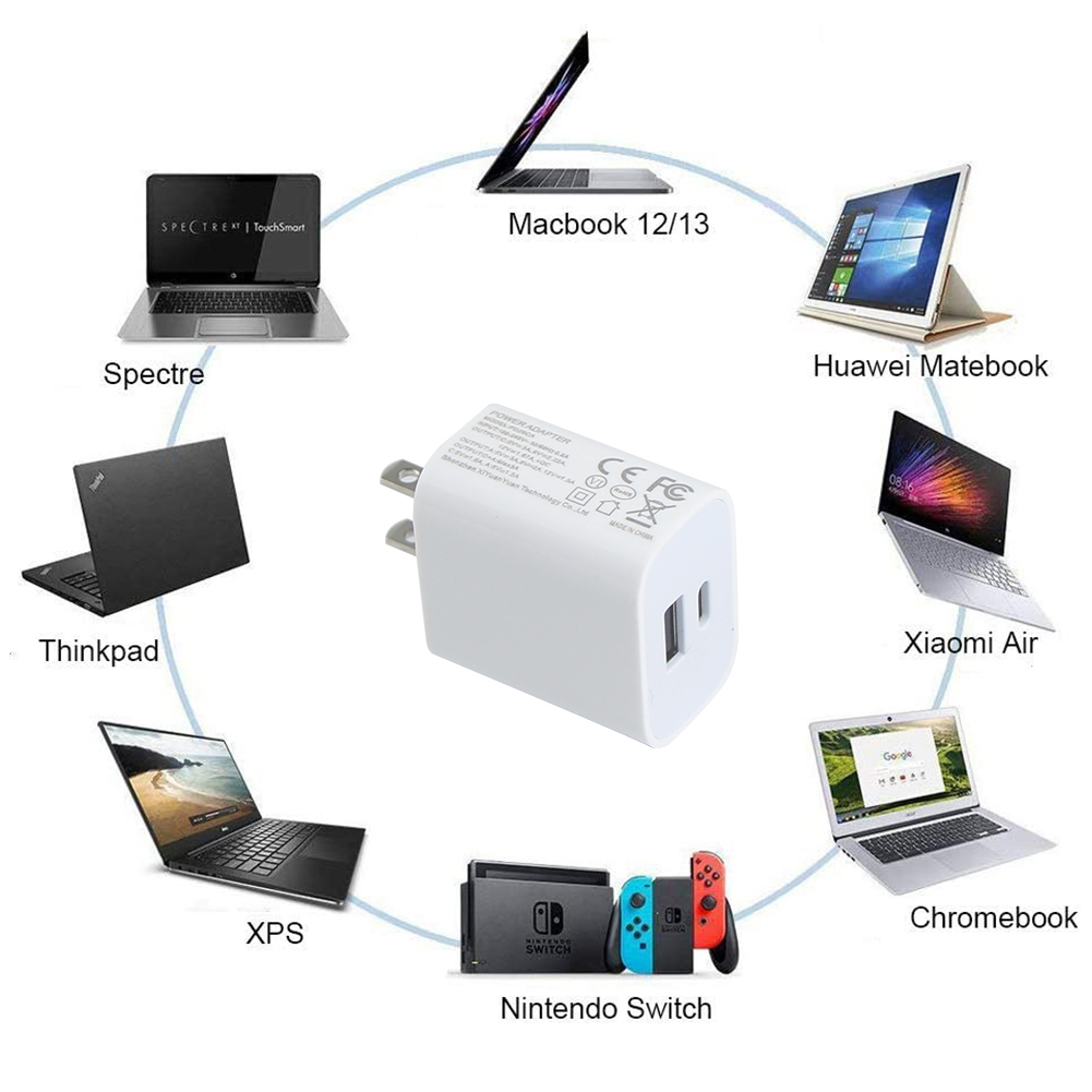 US 2P PD (Power Delivery) Charger with USB - C and USB - A Ports 20w 