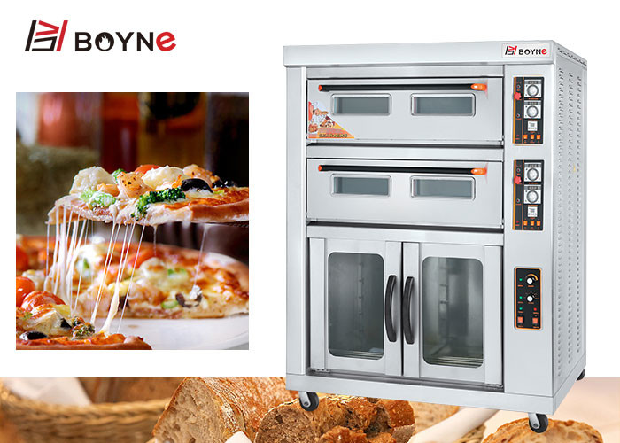 Commercial Bakery Kitchen Equipment Stainless Steel Two Deck Four Trays Gas Oven With Proofer