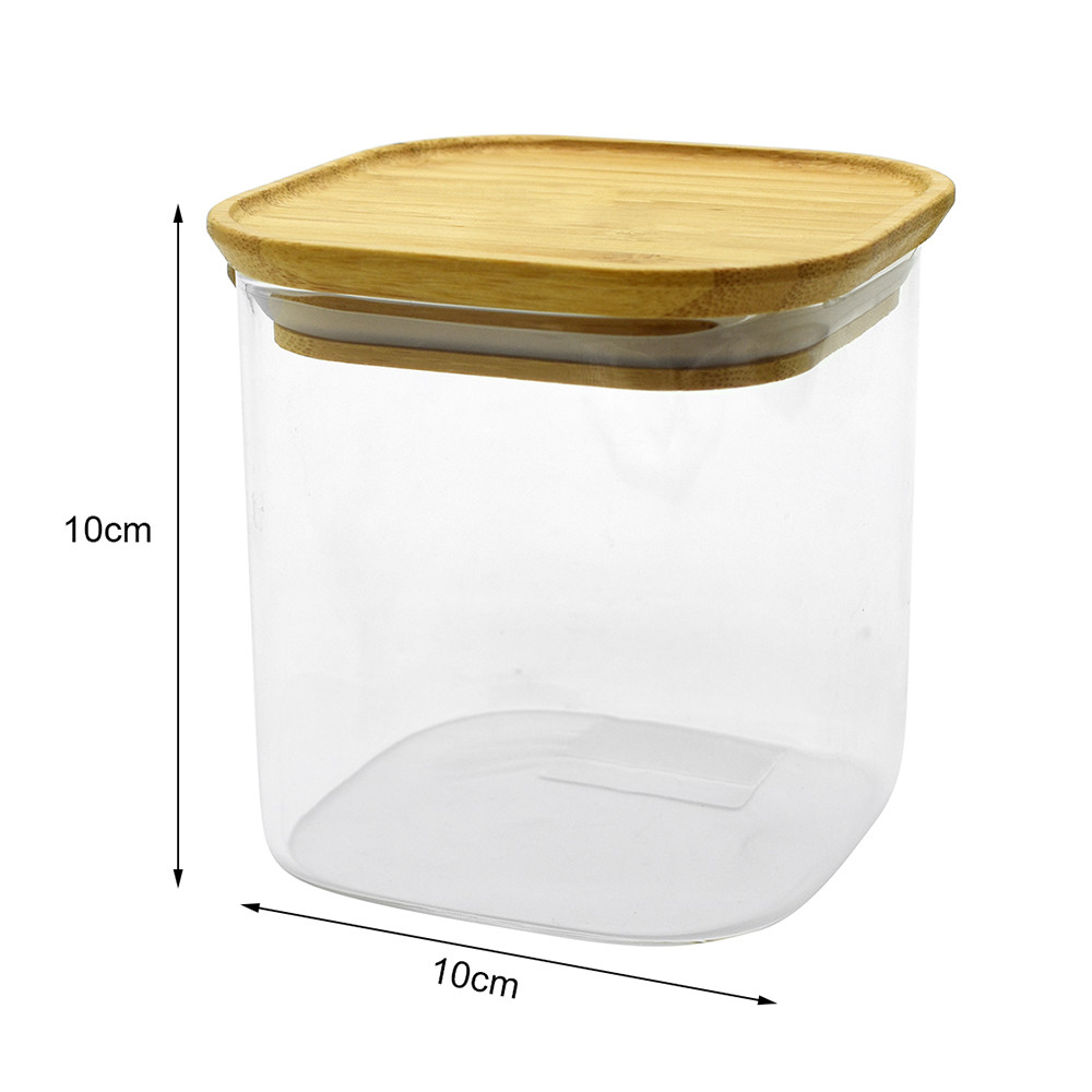 Large Borosilicate Glass Food Storage Jar Stackable Bamboo Lid Glass Storage Tank