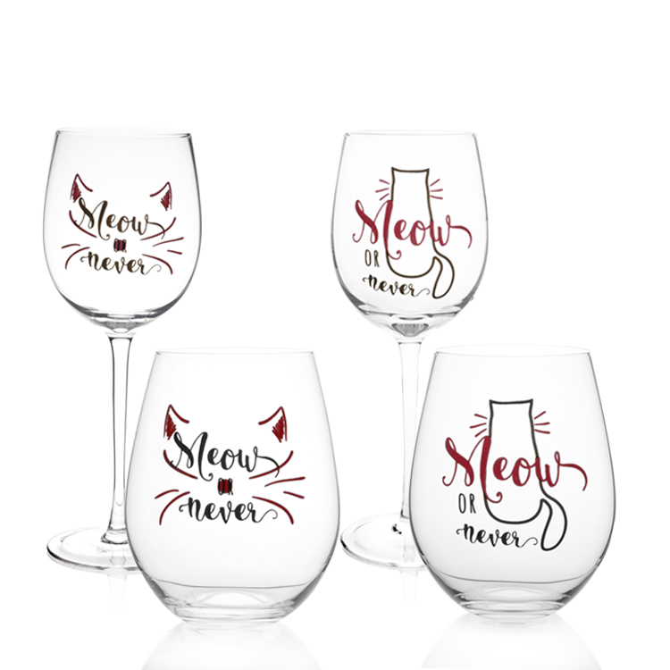Novelty Applique Creative Festive Glass Cat Theme Wine Glass Gift