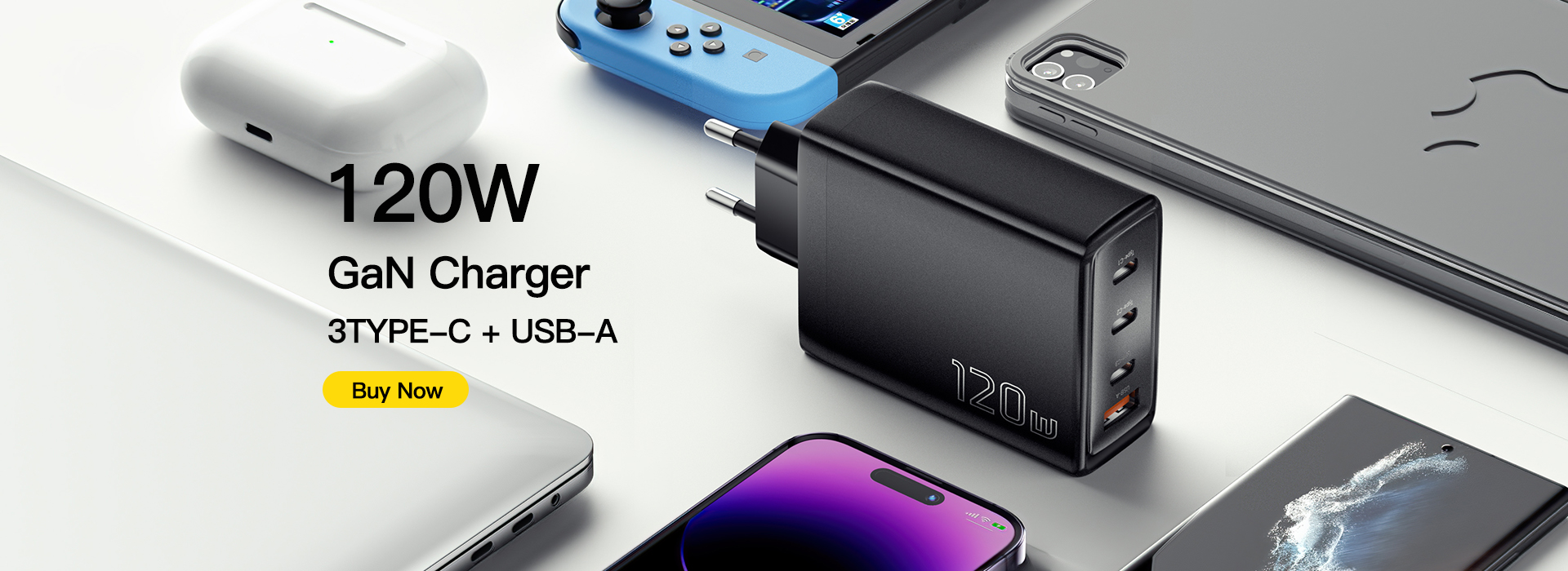 Essagar GaN Chargers 120W USB Type-C 3 Type C And 1 USB A Fast Cell Phone Wall Charger