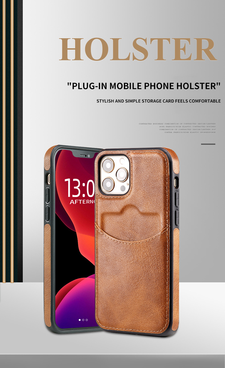 iPhone 15 Pro Max PU Leather Back Cover Card Slot Holder Slim Vintage Mobile Phone Case