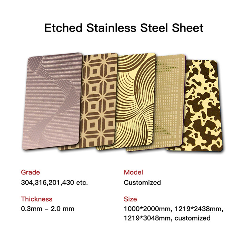 8K Mirror Etched Gold Color Art Stainless Steel Decorative Sheet 4FT X 8FT For Interior Wall