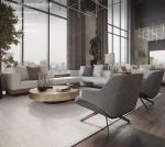 Wood Veneer Commercial Villa Furniture Living Sofa And Tea Table
