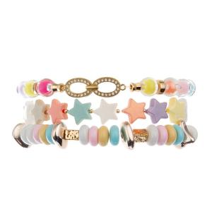 China Teen Girl Plastic Star Beads Bracelet Rainbow Color With Infinite Metal Charm wholesale