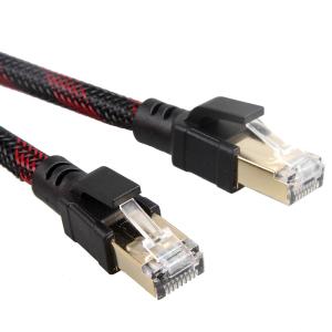 China Outdoor Indoor Cat8 Patch Cable Nylon Braided Red Black 26AWG 40Gbps wholesale