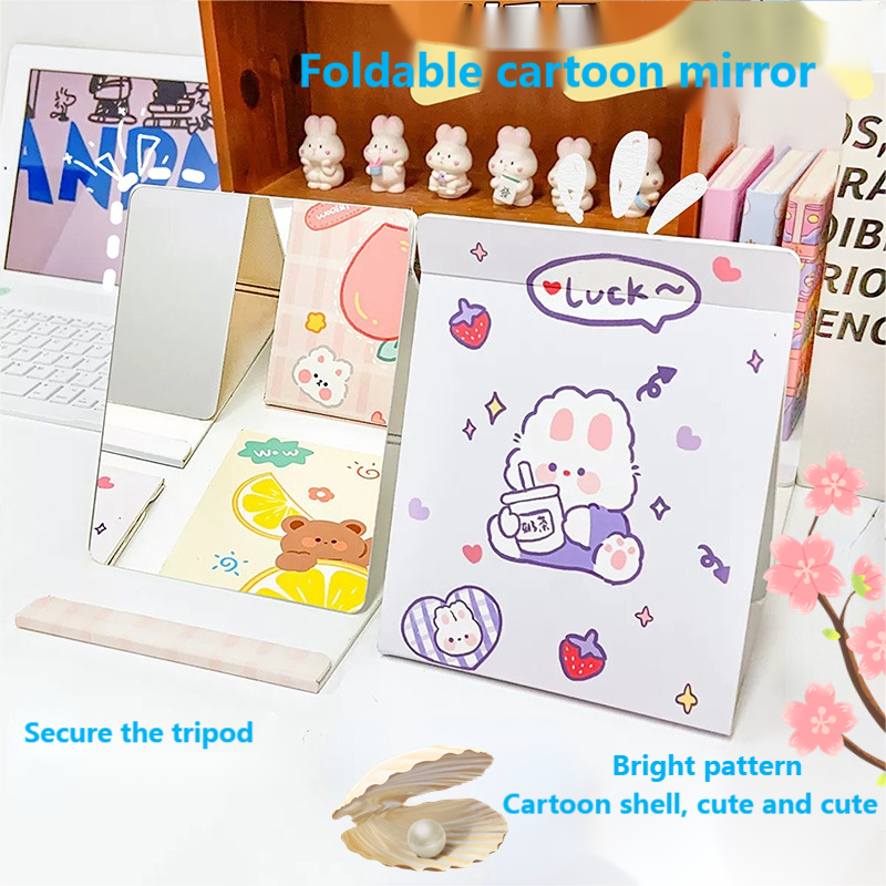 Extra LOGO Yes Cute Heart Shaped Foldable Makeup Mirror for Travel and Cosmetic