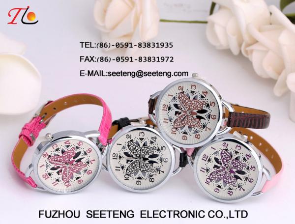 Colorful leather band butterfly customize dial fashion ladies watch