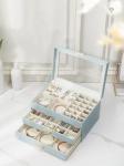 Metal Leatherette Light Blue Jewelry Cases Durable Jewelry Box With Window