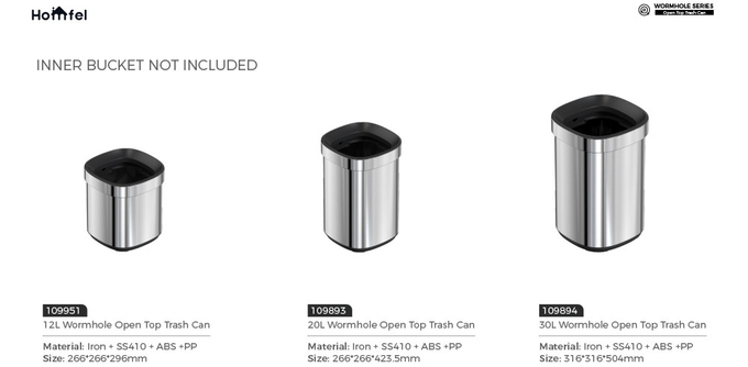 Customer Logo Household Big Capacity Open Top Rectangle Trash Bin 8L/12L/20L/30L Stainless Steel Trash Can Without Lid