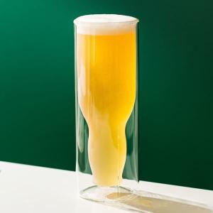 China 18 Ounce Etched Double Wall Drinking Glass Upside Down Borosilicate Beer Glass wholesale
