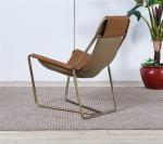 Metal Base Brown Leather Reading Chair , Leather Easy Chair Recliner Top Grain