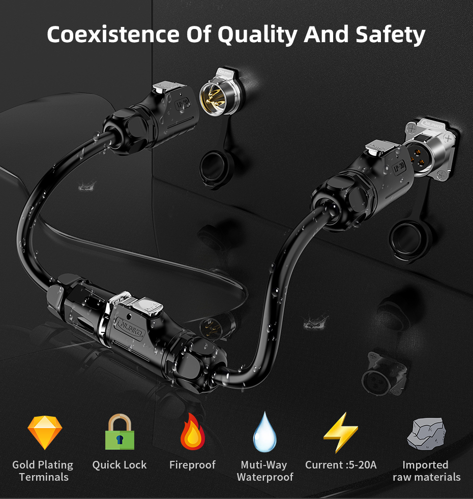 Cnlinko LP-20 3 Pin IP68 Screw Type Pin Wiring Screw Metal Circular Waterproof 3 Pin Power Connector