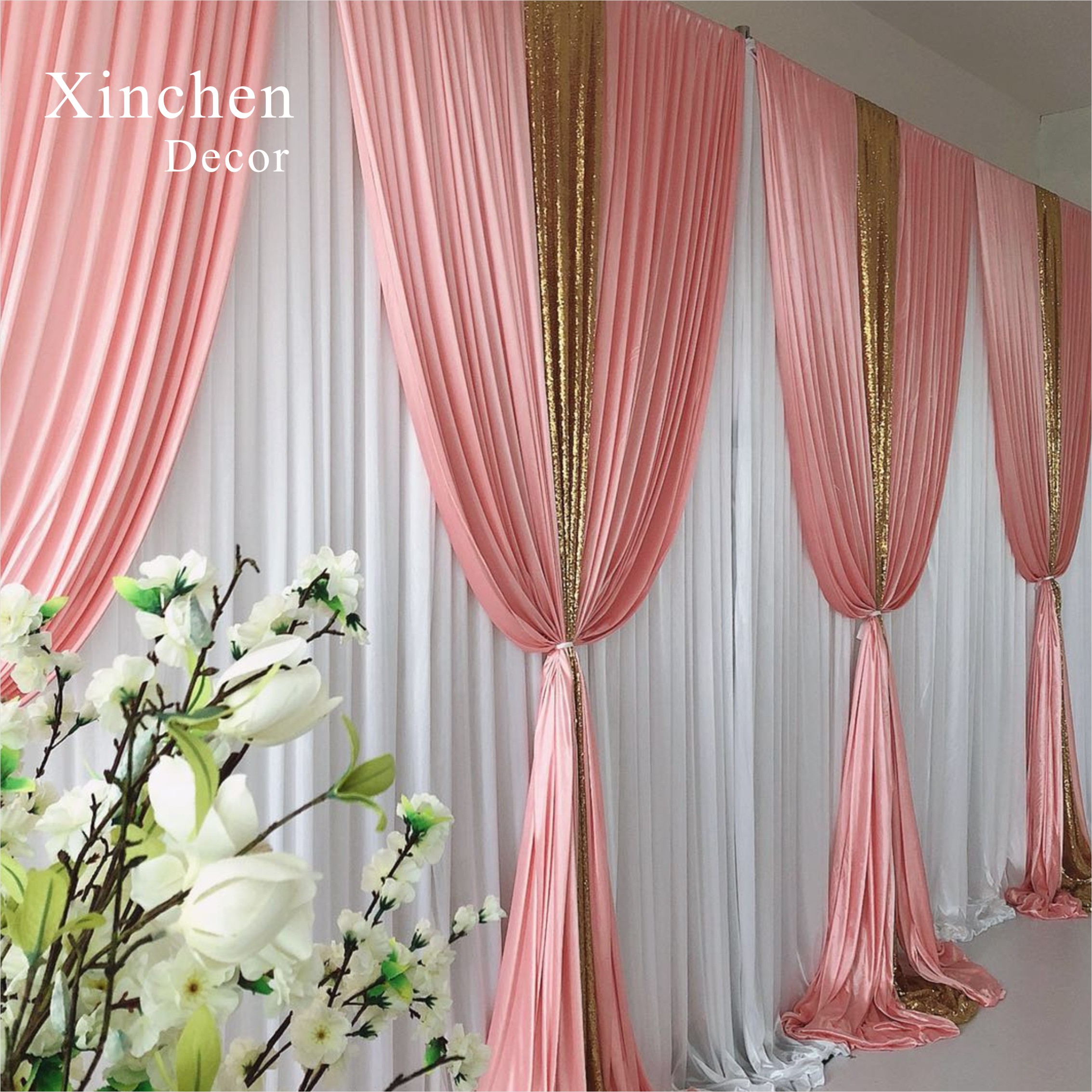 SX-387 Beautiful Wedding Stage Decorative White Drapery Hanging Ceiling Drapes