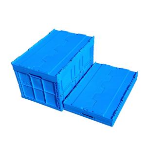China 600*400*368 Mm Logistics Collapsible Plastic Box Attached Lids Blue Color wholesale