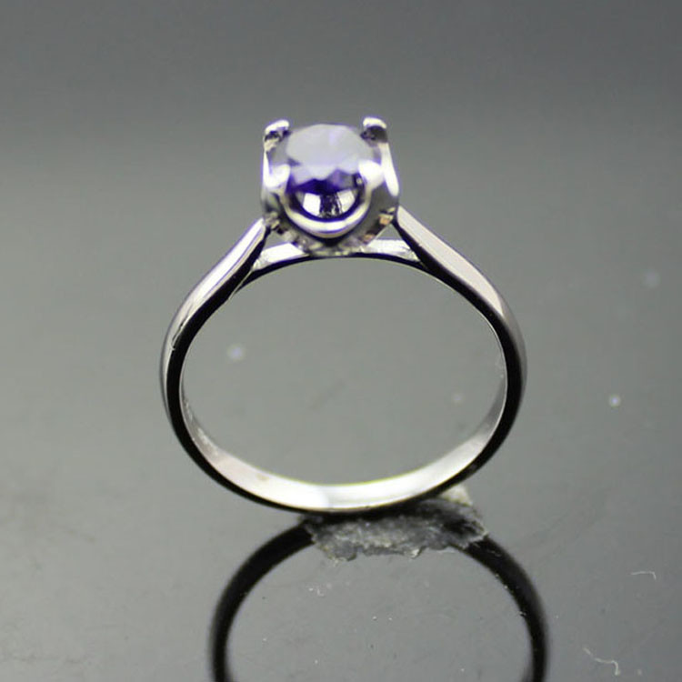 Women 925 Silver Jewelry 5mm Round Blue Topaz Cubic Zircon Ring(R258)