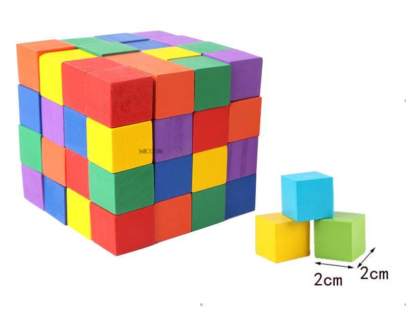 Colorful Wooden Cubes Building Blocks Toy Baby Color and Geometric Shape Wood Educational Toys for Chil