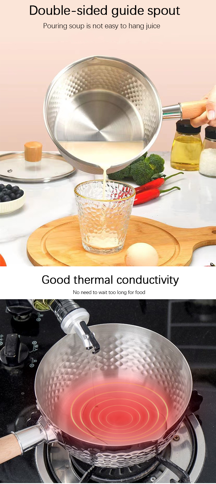 18 / 8 Kitchen Stainless Steel Cooking Pot With Glass Lid