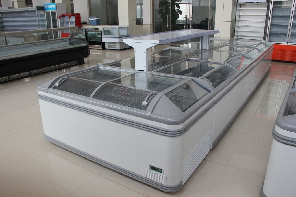 Commercial Open Top Island Freezer With Glass Door For Supermarket