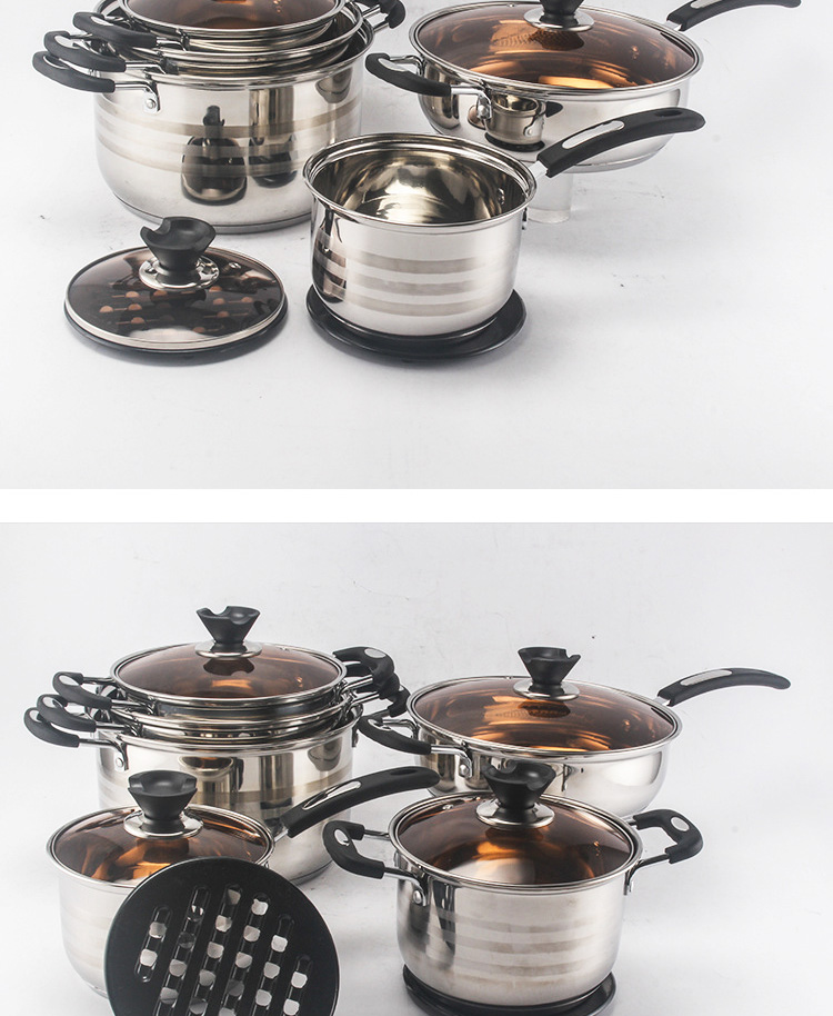 The New Listing 12 PCS Stainless Steel Cooking Set Pots And Pans Cookware Sets Cooking Soup Pots Set