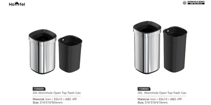 Customer Logo Household Big Capacity Open Top Rectangle Trash Bin 8L/12L/20L/30L Stainless Steel Trash Can Without Lid