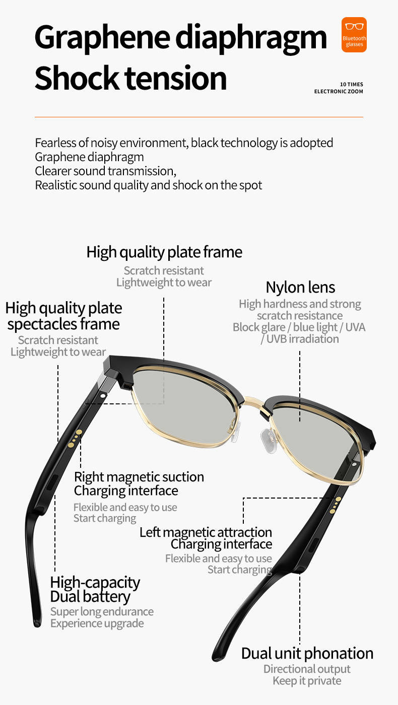 Smart Glasses Bluetooth Speaker Sunglasses Long Endurance With UV Protect